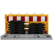 SET | with 10 panel fences | and 11 base plates | on storage and transport traverse | with lamp adapter | with red/white foil, txpe RA1/A | type of barrier NOX yellow